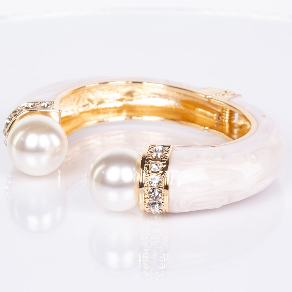Brățară din Aliaj Placat cu Aur ( 70 grame ) cu Perlă de cristal și Cristal Alb Emporia® 2 Carate 5 