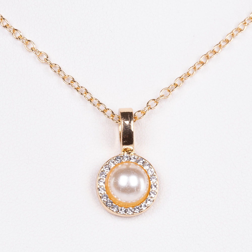 Colier din Aliaj Placat cu Aur ( 6 grame ) cu Perlă de cristal și Cristal Alb Emporia® 0.23 Carate 3 