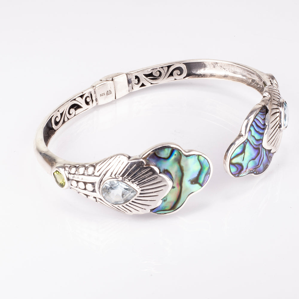 Brățară din Argint 925 ( 20.18 grame ) cu Scoică Abalone și Lapis Lazuli 9.6 Carate 3 