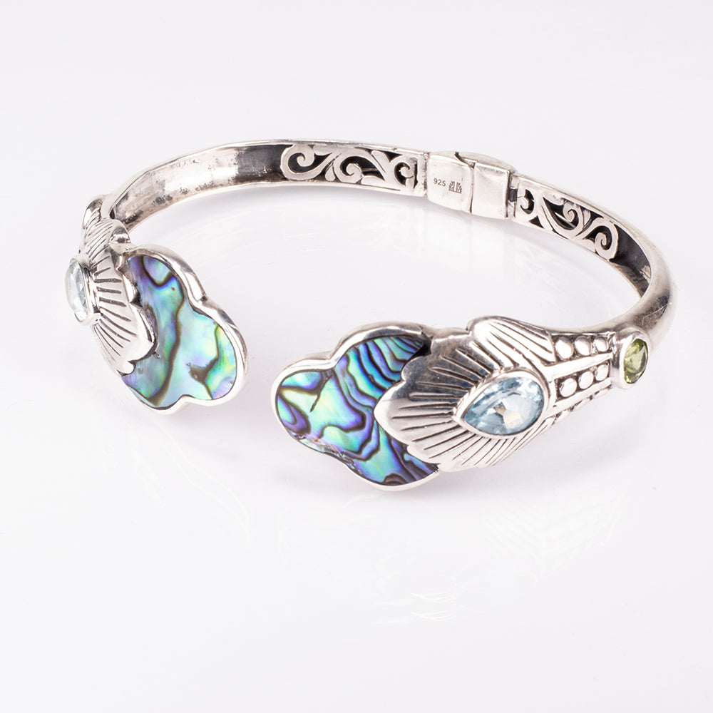 Brățară din Argint 925 ( 20.18 grame ) cu Scoică Abalone și Lapis Lazuli 9.6 Carate 5 