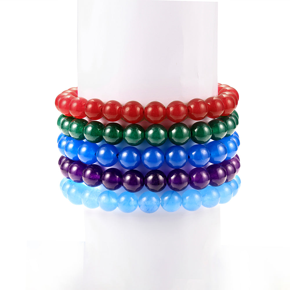 Set of Bracelet with Dyed Amethyst Jade, Green Jade, Light Blue Jade, Dark Blue Jade and Red Jade ATWG: 88.55 cts, AVG: 88.56 grms 2 