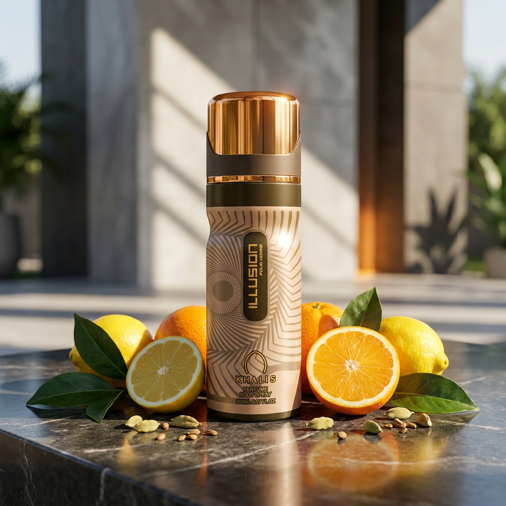 Perfume Body Spray ILLUSION 200 ML (TOP: LEMON, GRAPEFRUIT; MIDDLE: CARDAMOM; BASE: PATCHOULI, MUSK, AMBER)