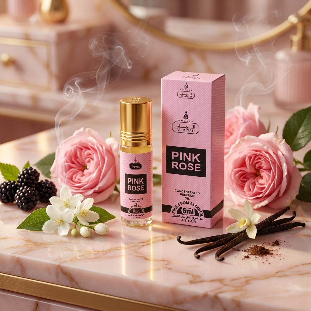 PINK ROSE 6 ml perfume oil (TOP: CASSIS, PINAPPLE, PINK PEPPER; MIDDLE: ROSE, JASMINE, MUGUET; BASE: PATCHOULI, INNCENSE, VANILLA, MUSK)