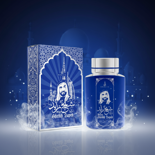 100 ml Eau de Perfume SHEIKH ZAYED BLUE cu Arome de Mosc și Oud pentru Bărbați