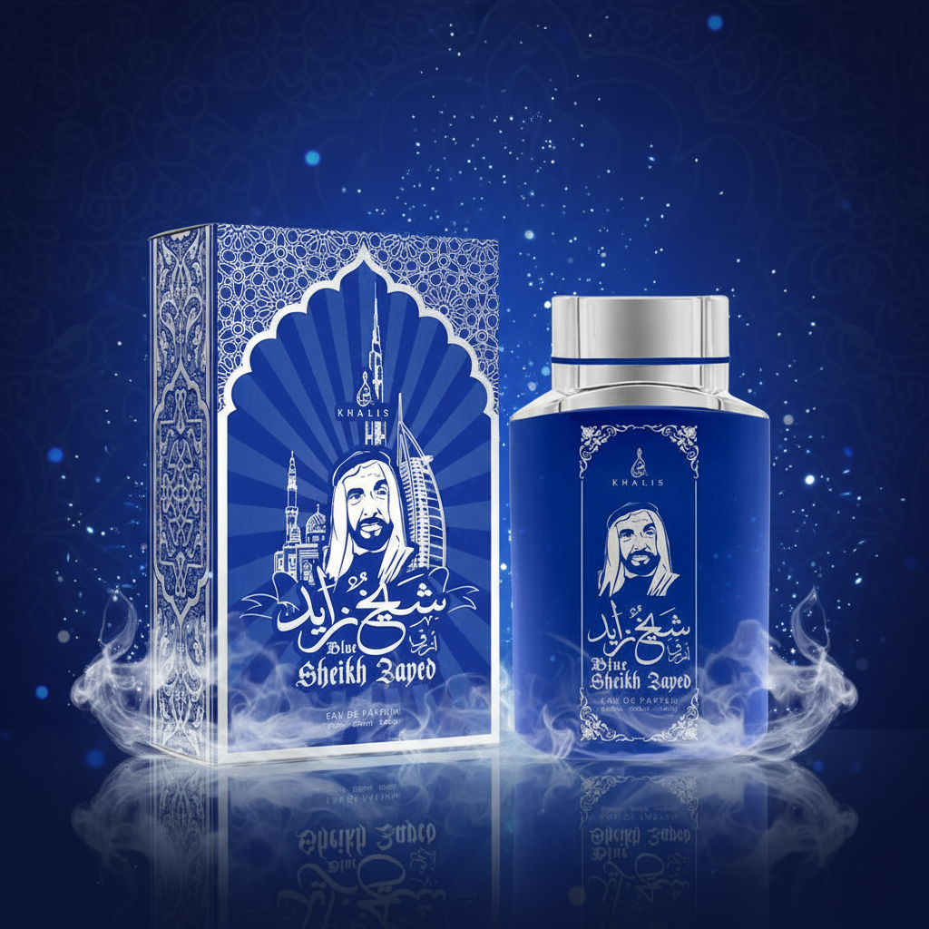 100 ml Eau de Perfume SHEIKH ZAYED BLUE cu Arome de Mosc și Oud pentru Bărbați 1 