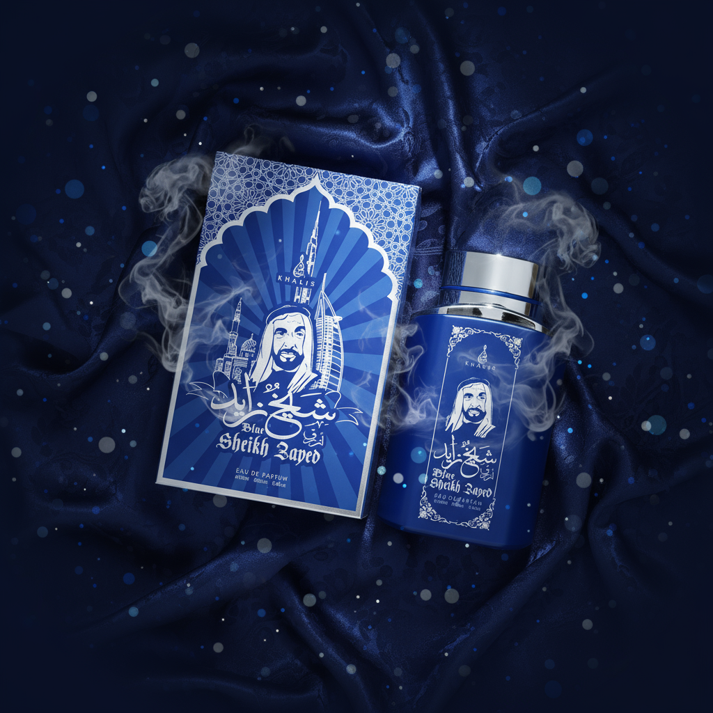 100 ml Eau de Perfume SHEIKH ZAYED BLUE cu Arome de Mosc și Oud pentru Bărbați