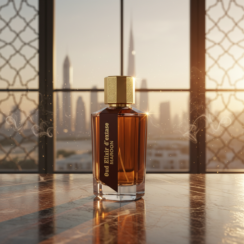 EDP 100ml "Oud Elixir D’extase Maroon" - cu arome oriental-lemnoase