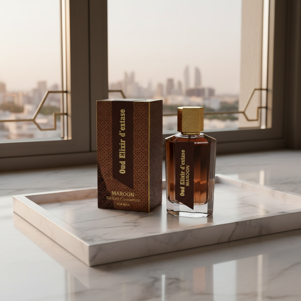 EDP 100ml "Oud Elixir D’extase Maroon" - cu arome oriental-lemnoase