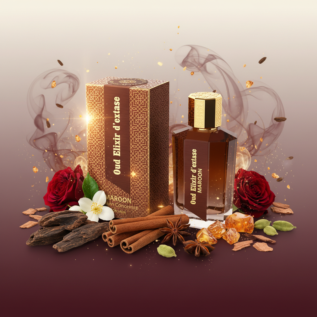 EDP 100ml "Oud Elixir D’extase Maroon" - cu arome oriental-lemnoase 6 