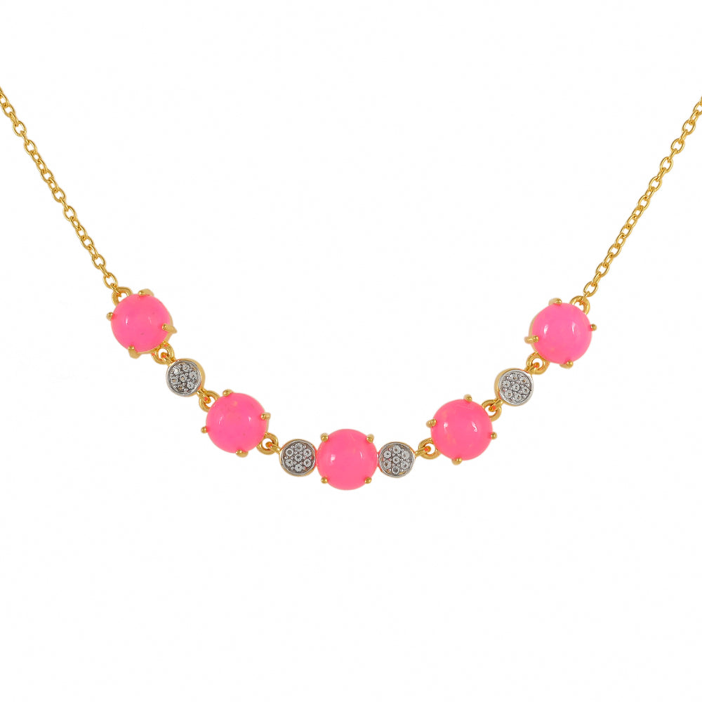 Colier din Argint 925 Placat cu Aur ( 6.14 grame ) cu Opal Etiopian Neon Roz și Topaz Alb 4.44 Carate 1 