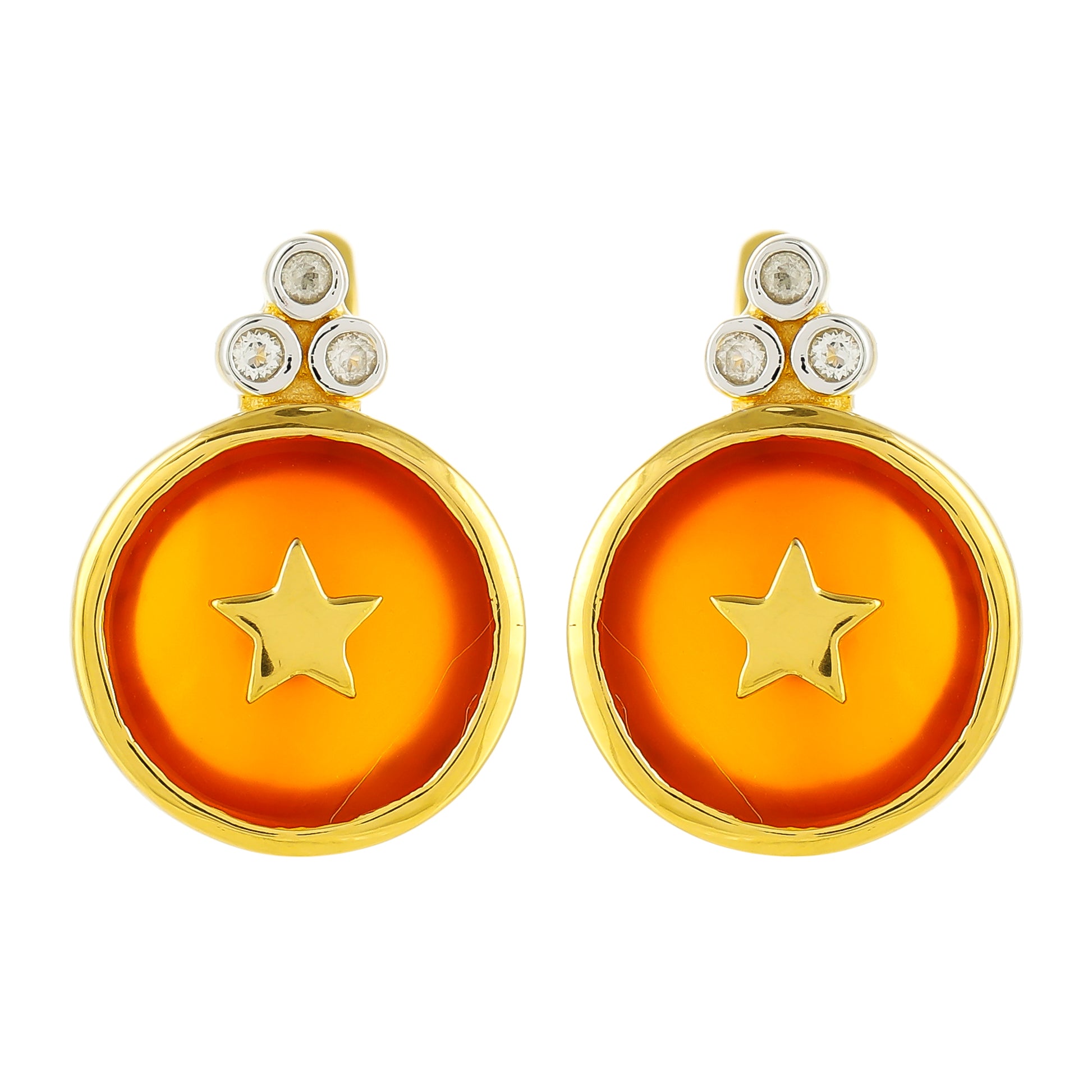 Cercei din Argint 925 Placat cu Aur ( 2.73 grame ) cu Carneol și Topaz Alb 6.3 Carate 1 