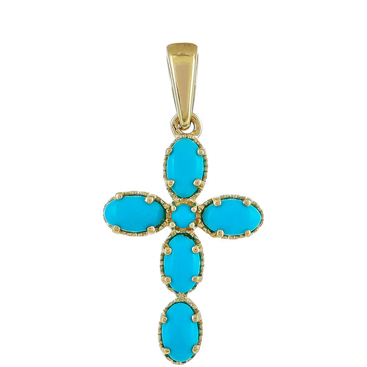 Cruce Pandantiv din Aur de 9K ( 1.22 grame ) cu Turcoaz ”Frumoasa Adormită” Clasa ”AA” 1.15 Carate