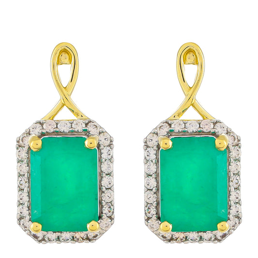 Cercei din Aur de 9K ( 2.43 grame ) cu Smarald Zambian și Zircon Natural 2.42 Carate