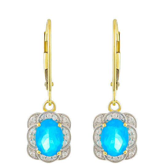 Cercei din Aur de 9K ( 2.08 grame ) cu Opal Albastru Etiopian și Zircon Natural 1.19 Carate