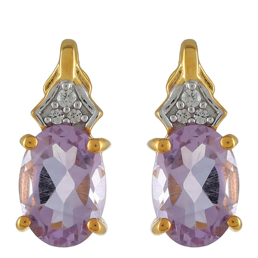 Cercei din Argint 925 Placat cu Aur ( 1.3 grame ) cu Ametist Roz și Zircon Natural 1.42 Carate