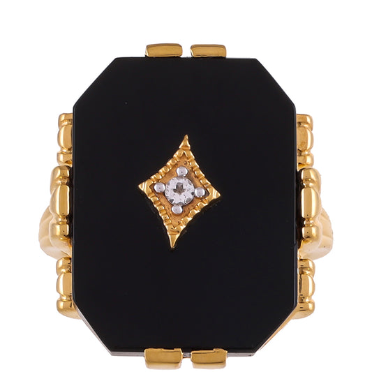 Inel din Argint 925 Placat cu Aur ( 5.39 grame ) cu Onix Negru și Topaz Alb 9.95 Carate