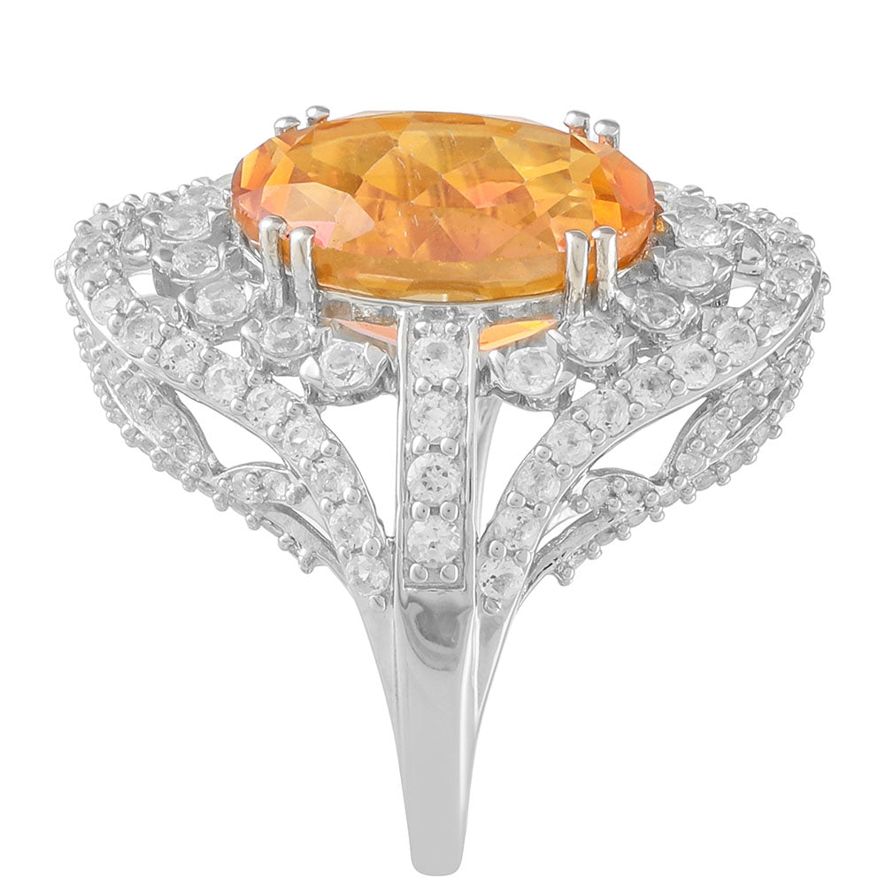 Inel din Argint 925 ( 4.45 grame ) cu Cuarț Padparadscha și Topaz Alb 7.12 Carate