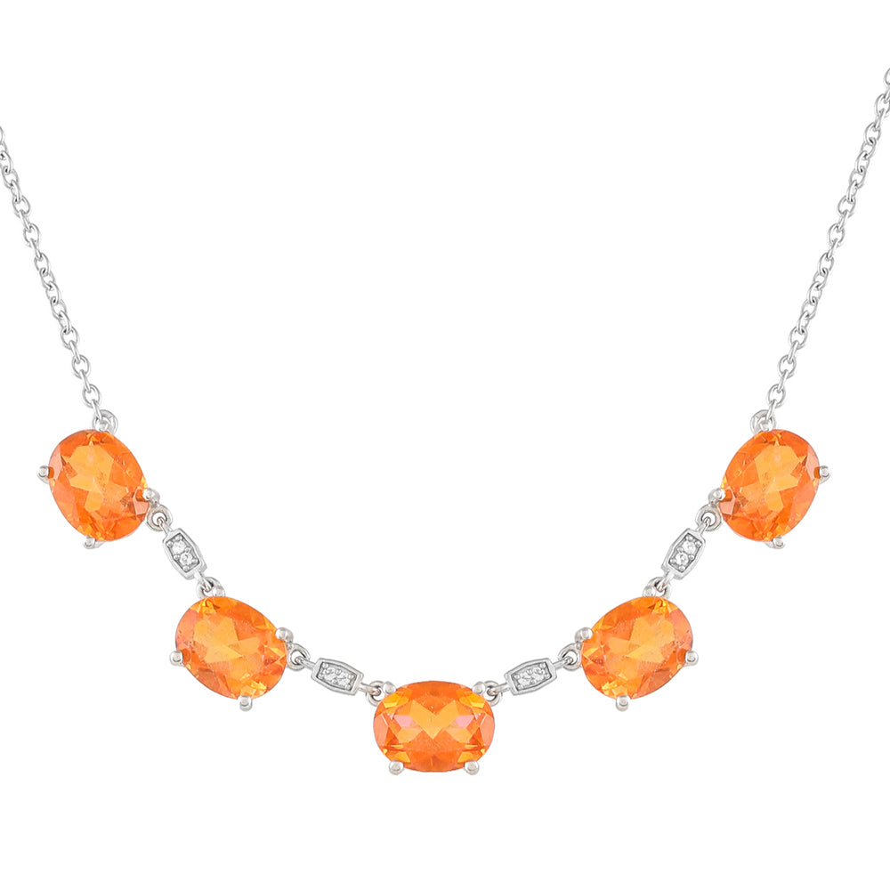 Colier din Argint 925 ( 5.14 grame ) cu Cuarț Padparadscha și Topaz Alb 9.35 Carate