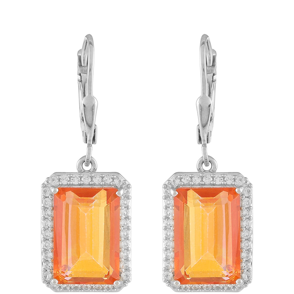 Cercei din Argint 925 ( 3.21 grame ) cu Cuarț Padparadscha și Topaz Alb 9.4 Carate