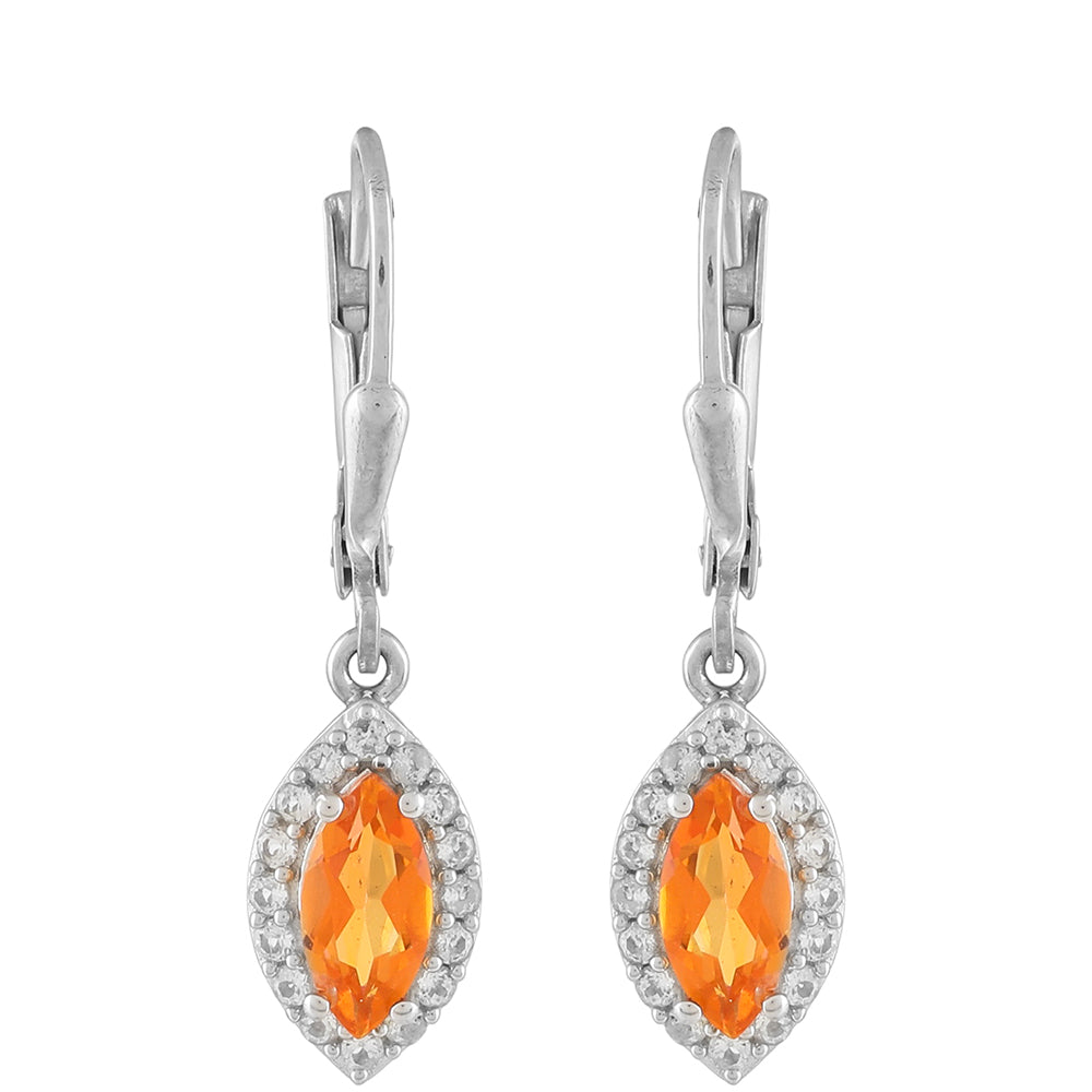 Cercei din Argint 925 ( 1.98 grame ) cu Cuarț Padparadscha și Topaz Alb 1.29 Carate