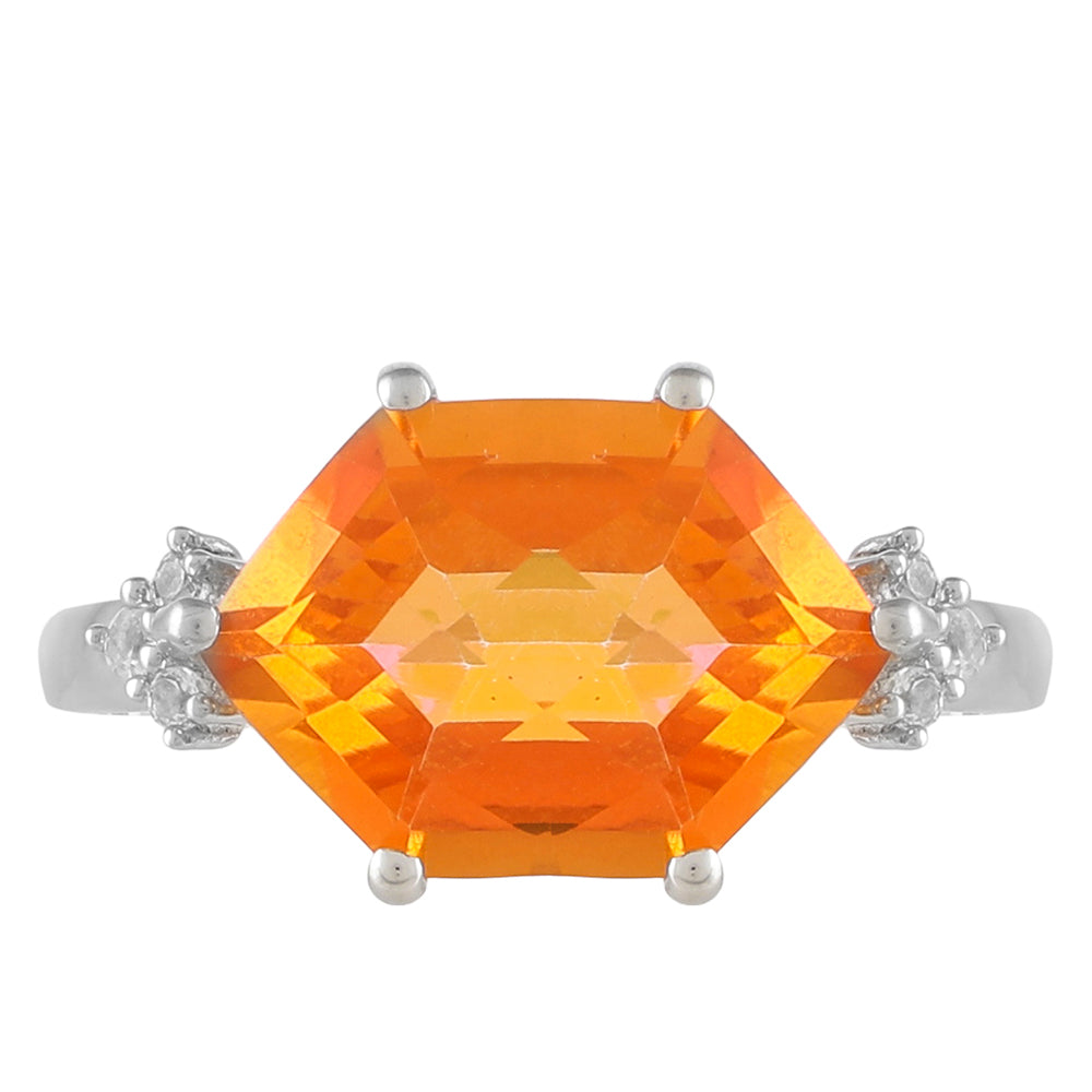 Inel din Argint 925 ( 2.34 grame ) cu Cuarț Padparadscha și Topaz Alb 4.03 Carate