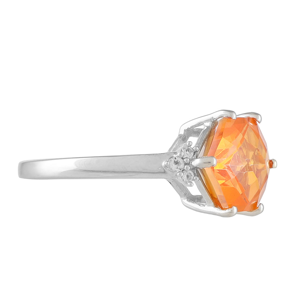 Inel din Argint 925 ( 2.34 grame ) cu Cuarț Padparadscha și Topaz Alb 4.03 Carate 2 