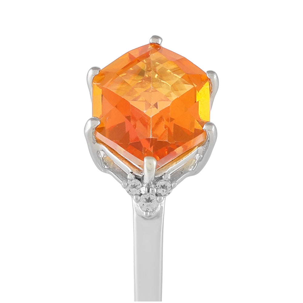 Inel din Argint 925 ( 2.34 grame ) cu Cuarț Padparadscha și Topaz Alb 4.03 Carate 3 