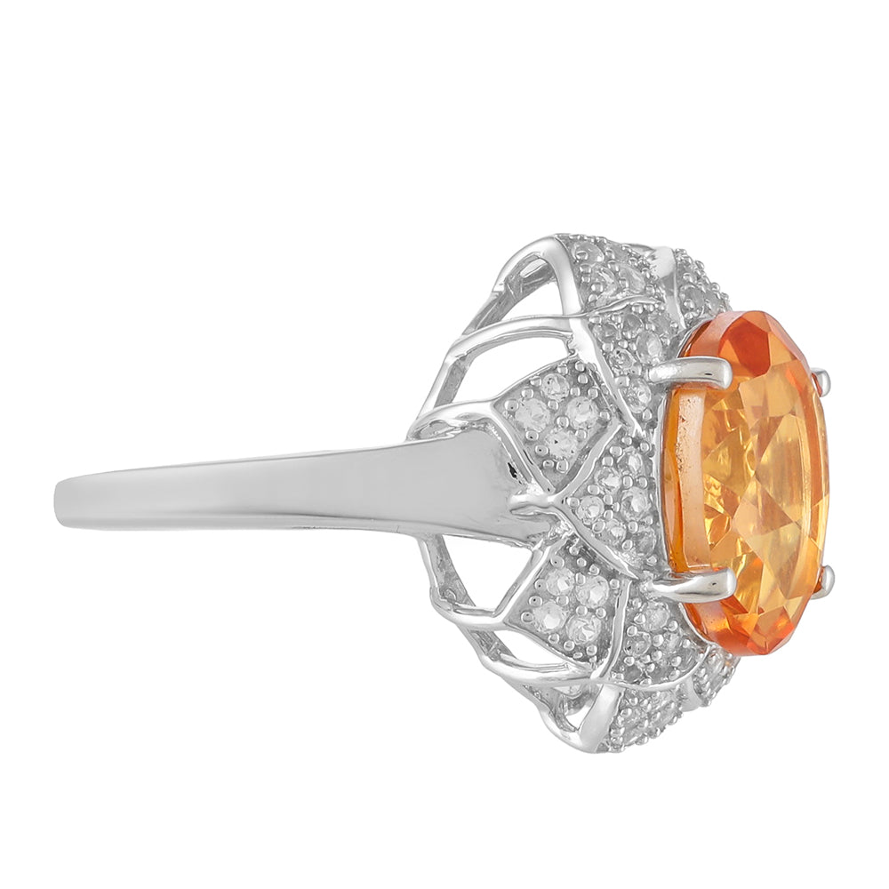 Inel din Argint 925 ( 4.53 grame ) cu Cuarț Padparadscha și Topaz Alb 5.23 Carate 2 