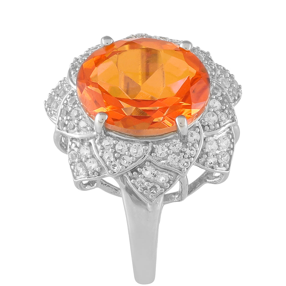 Inel din Argint 925 ( 4.53 grame ) cu Cuarț Padparadscha și Topaz Alb 5.23 Carate 3 