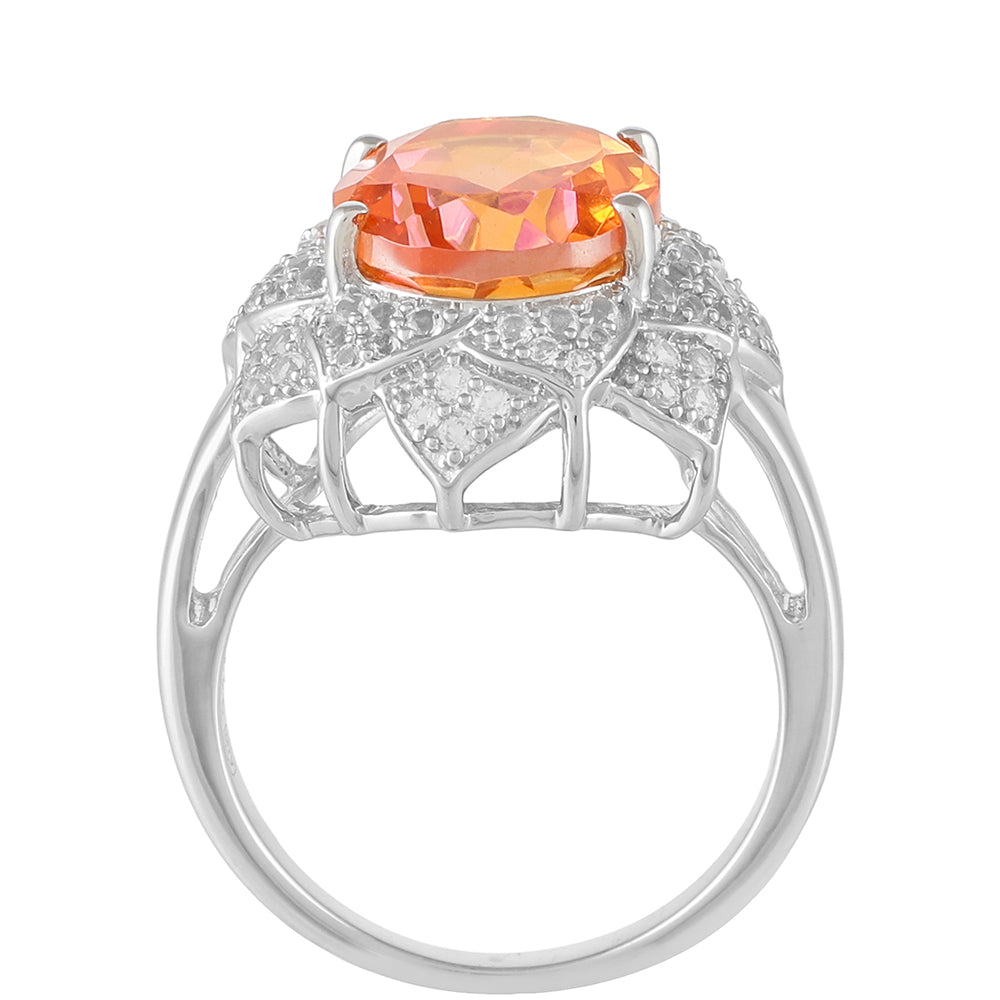 Inel din Argint 925 ( 4.53 grame ) cu Cuarț Padparadscha și Topaz Alb 5.23 Carate