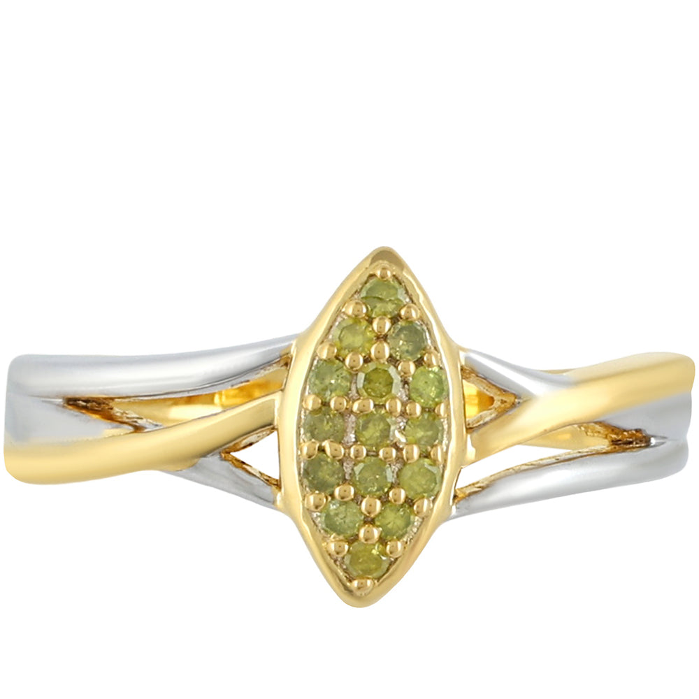 Inel din Argint 925 Placat cu Aur de 2 tonuri ( 2.95 grame ) cu Diamant Verde Veronez 0.12 Carate 1 