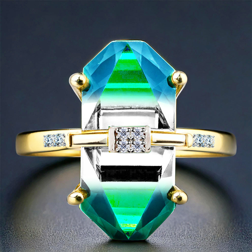 Inel din Argint 925 Placat cu Aur ( 2.62 grame ) cu Onix Verde și Diamant Alb 5.81 Carate 1 