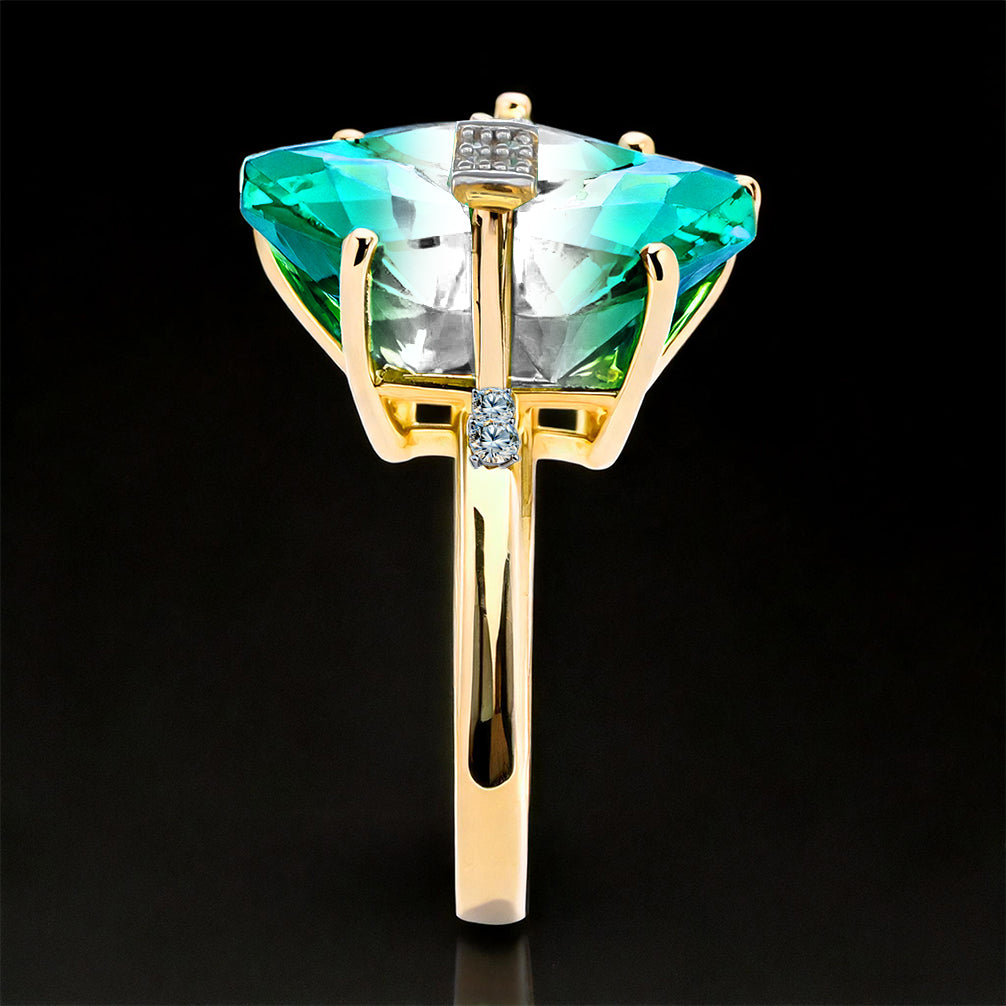Inel din Argint 925 Placat cu Aur ( 2.62 grame ) cu Onix Verde și Diamant Alb 5.81 Carate 2 