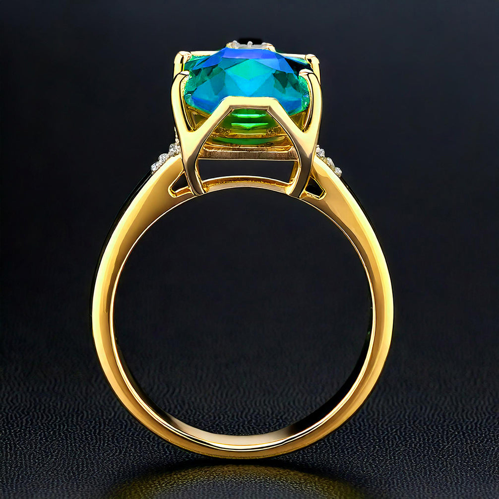 Inel din Argint 925 Placat cu Aur ( 2.62 grame ) cu Onix Verde și Diamant Alb 5.81 Carate