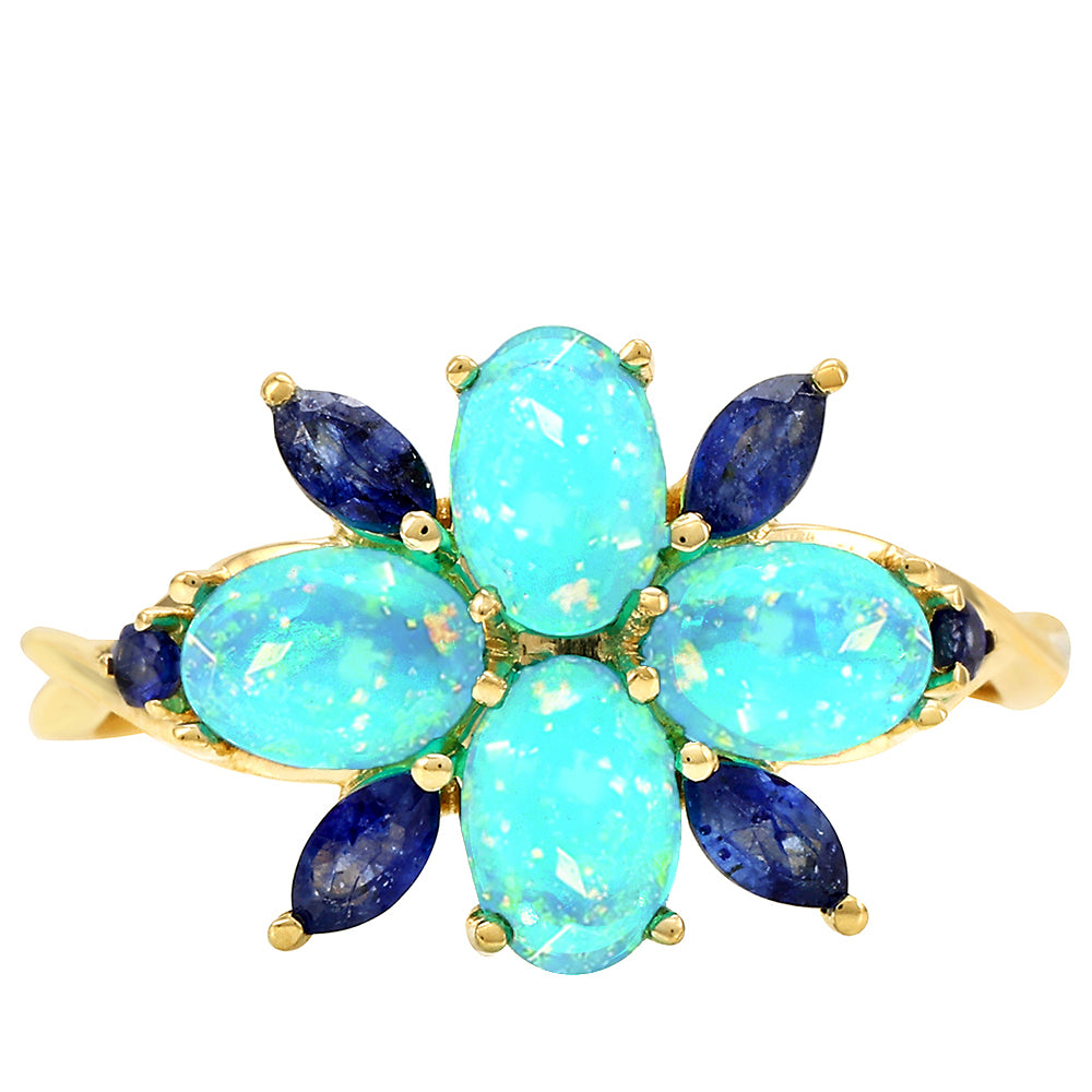 Inel din Aur de 9K ( 2.12 grame ) cu Opal Albastru Etiopian Paraiba și Safir Albastru 1.76 Carate 1 