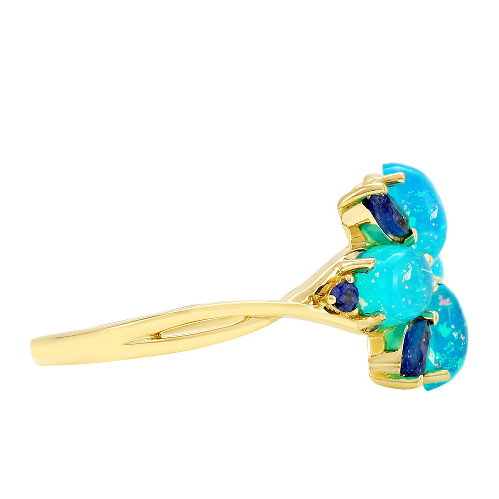 Inel din Aur de 9K ( 2.12 grame ) cu Opal Albastru Etiopian Paraiba și Safir Albastru 1.76 Carate 2 