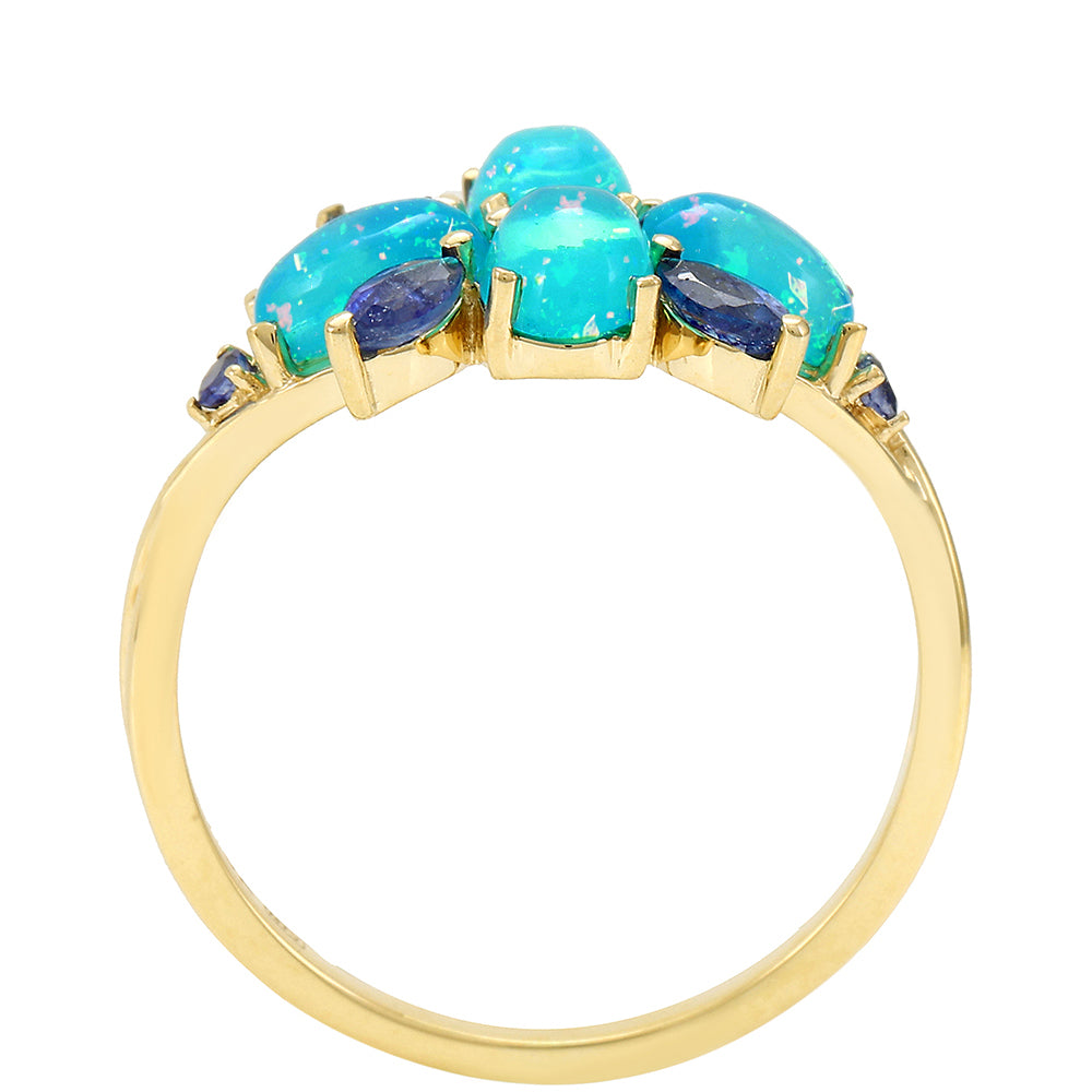 Inel din Aur de 9K ( 2.12 grame ) cu Opal Albastru Etiopian Paraiba și Safir Albastru 1.76 Carate 4 
