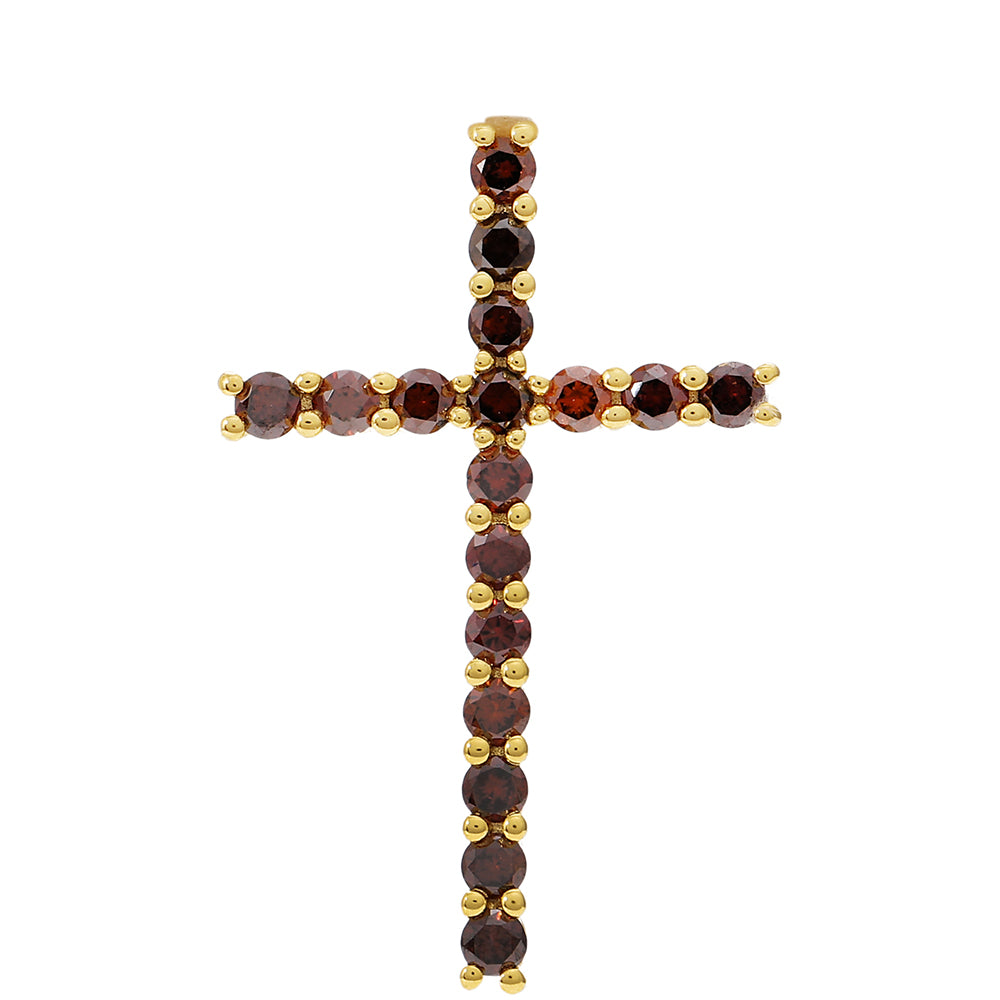 Cruce Pandantiv din Argint 925 Placat cu Aur ( 1.23 grame ) cu Diamant Roșu 0.43 Carate 1 