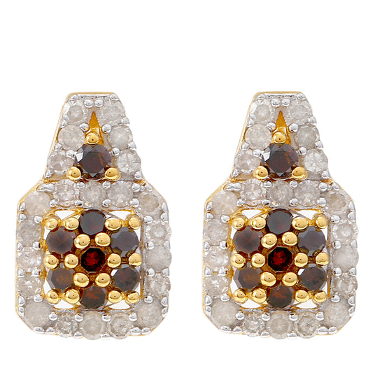 Cercei din Argint 925 Placat cu Aur ( 2.88 grame ) cu Diamant Roșu și Diamant Alb 0.87 Carate