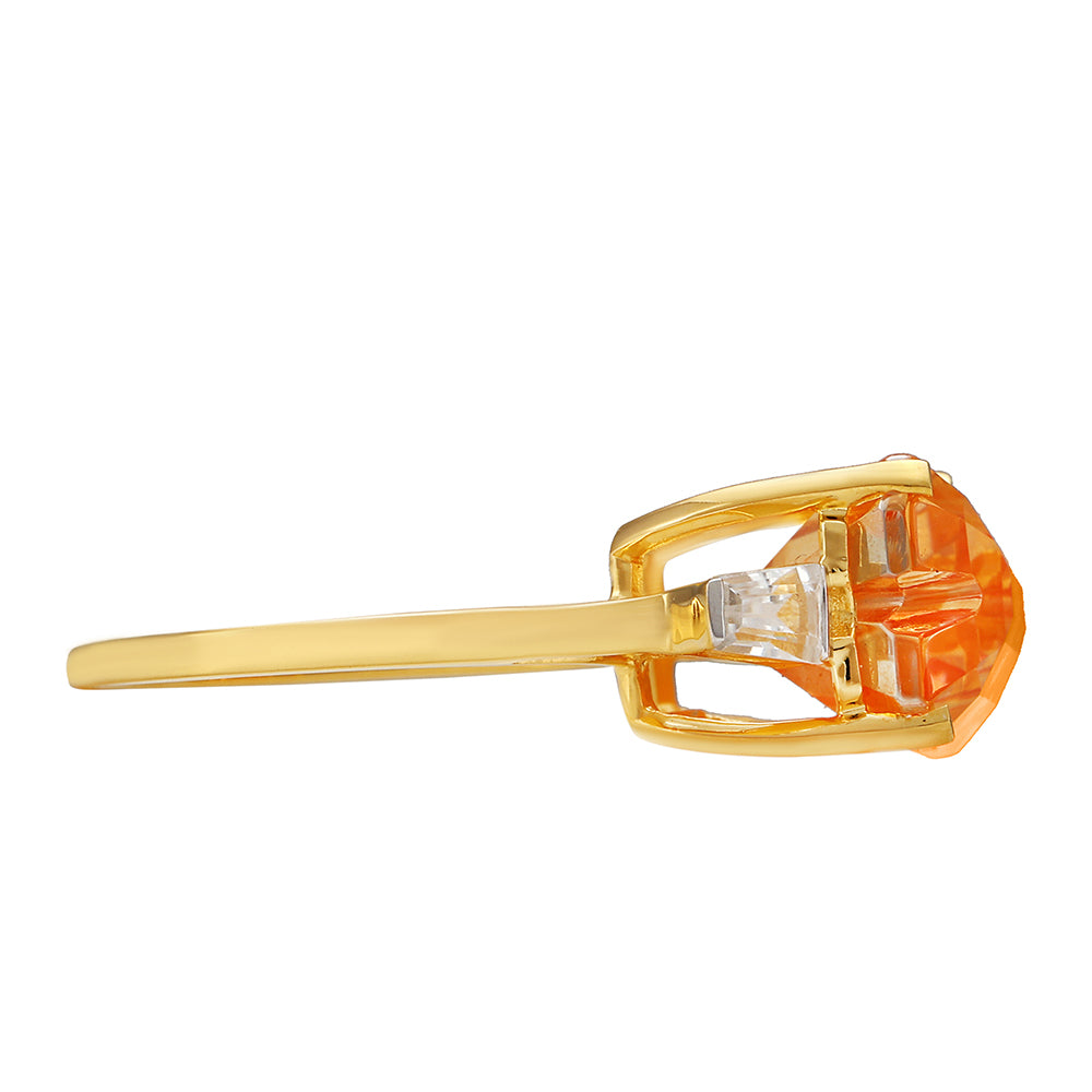 Inel din Argint 925 Placat cu Aur ( 2.41 grame ) cu Cuarț Padparadscha și Zircon Natural 7.9 Carate 2 