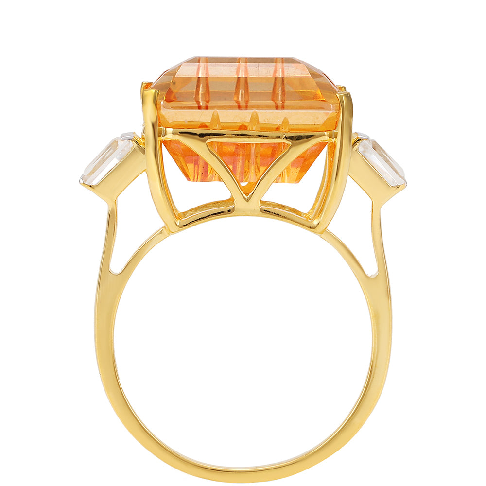 Inel din Argint 925 Placat cu Aur ( 2.41 grame ) cu Cuarț Padparadscha și Zircon Natural 7.9 Carate