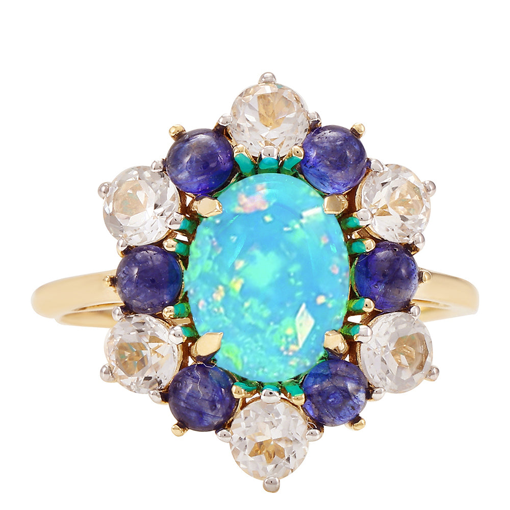 Inel din Aur de 9K ( 2.11 grame ) cu Opal Albastru Etiopian Paraiba și Safir Albastru 3.76 Carate 1 
