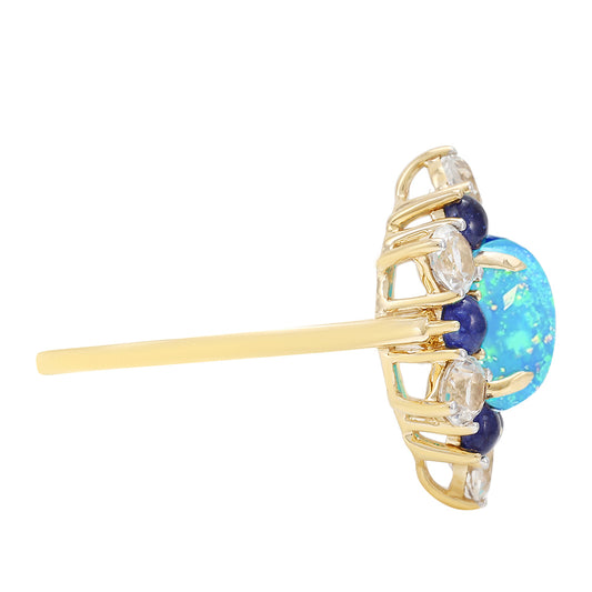 Inel din Aur de 9K ( 2.11 grame ) cu Opal Albastru Etiopian Paraiba și Safir Albastru 3.76 Carate
