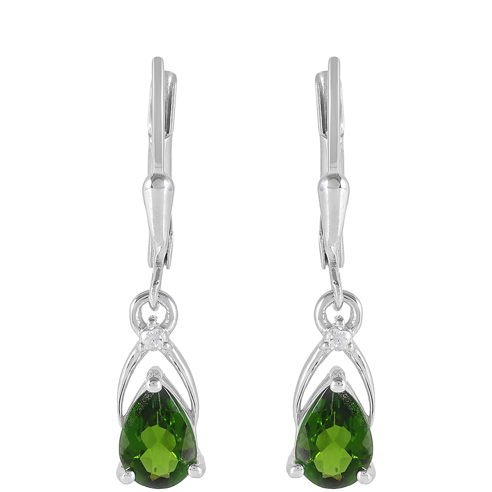 Cercei din Argint 925 ( 1.38 grame ) cu Cromdiopsid și Topaz Alb 1.43 Carate