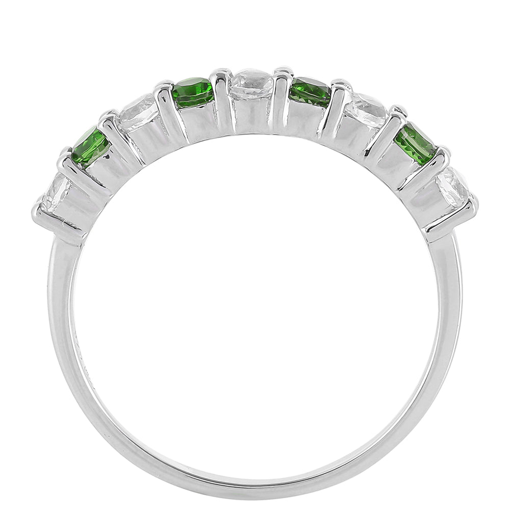 Inel din Argint 925 ( 1.6 grame ) cu Cromdiopsid și Topaz Alb 0.71 Carate 4 