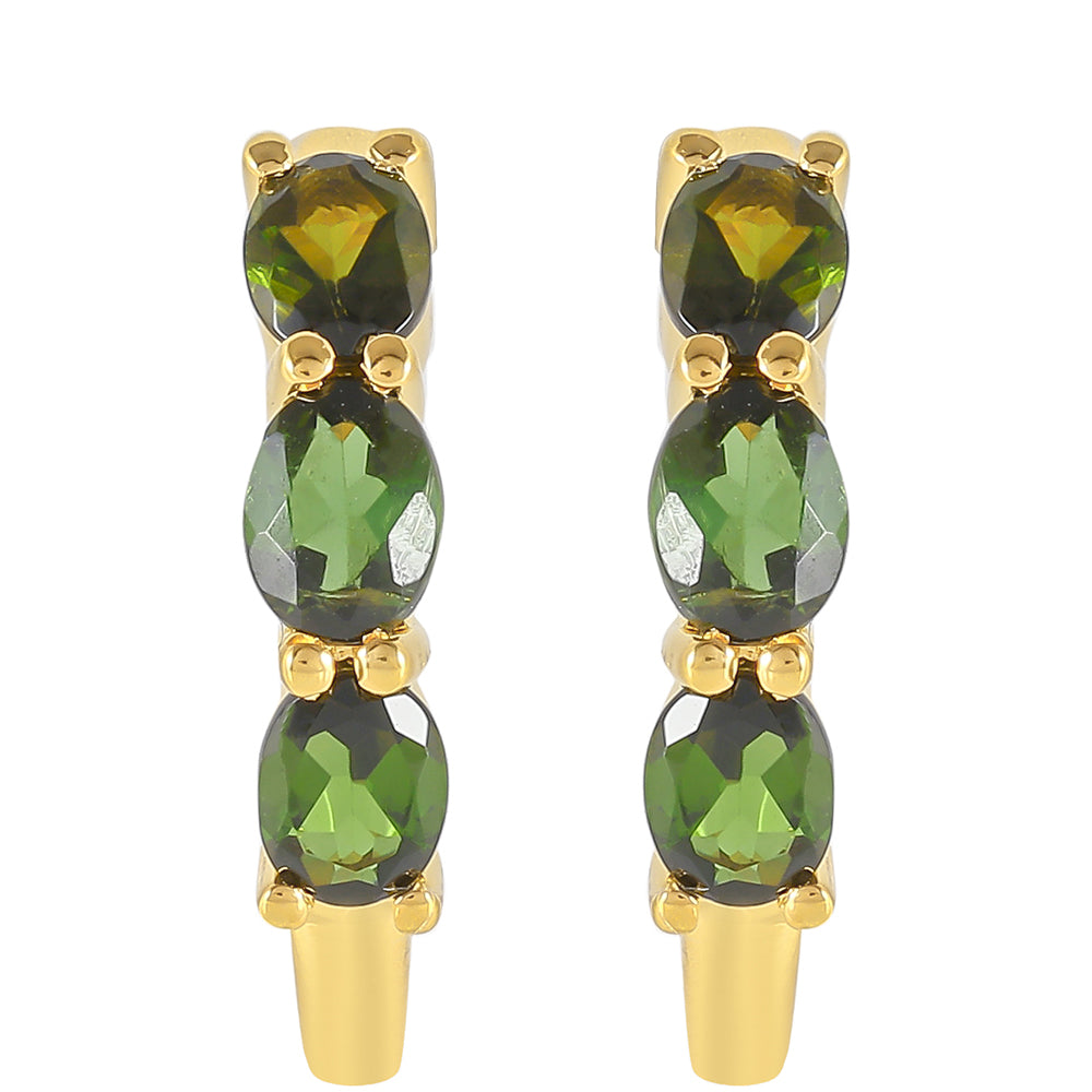 Cercei din Argint 925 Placat cu Aur ( 2.24 grame ) cu Turmalină Verde 1.11 Carate