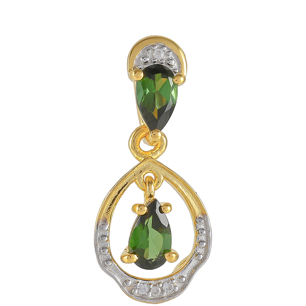 Pandantiv din Argint 925 Placat cu Aur ( 0.77 grame ) cu Turmalină Verde și Zircon Natural 0.49 Carate 1 