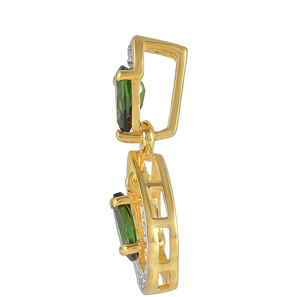 Pandantiv din Argint 925 Placat cu Aur ( 0.77 grame ) cu Turmalină Verde și Zircon Natural 0.49 Carate 2 