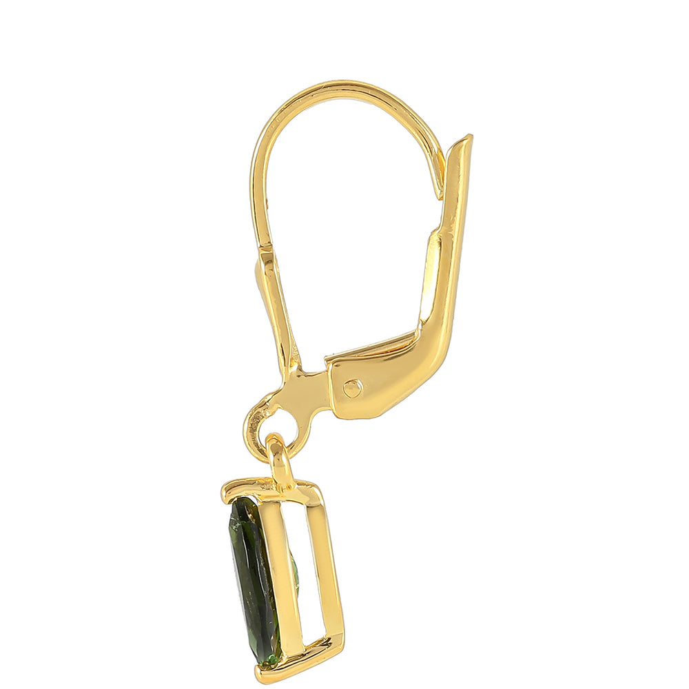 Cercei din Argint 925 Placat cu Aur ( 1.18 grame ) cu Turmalină Verde 0.74 Carate