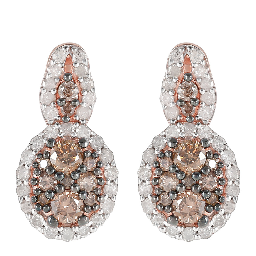 Cercei din Argint 925 Placat cu Aur Roz ( 3.11 grame ) cu Diamant de culoarea Șampaniei și Diamant Alb 0.82 Carate 3 